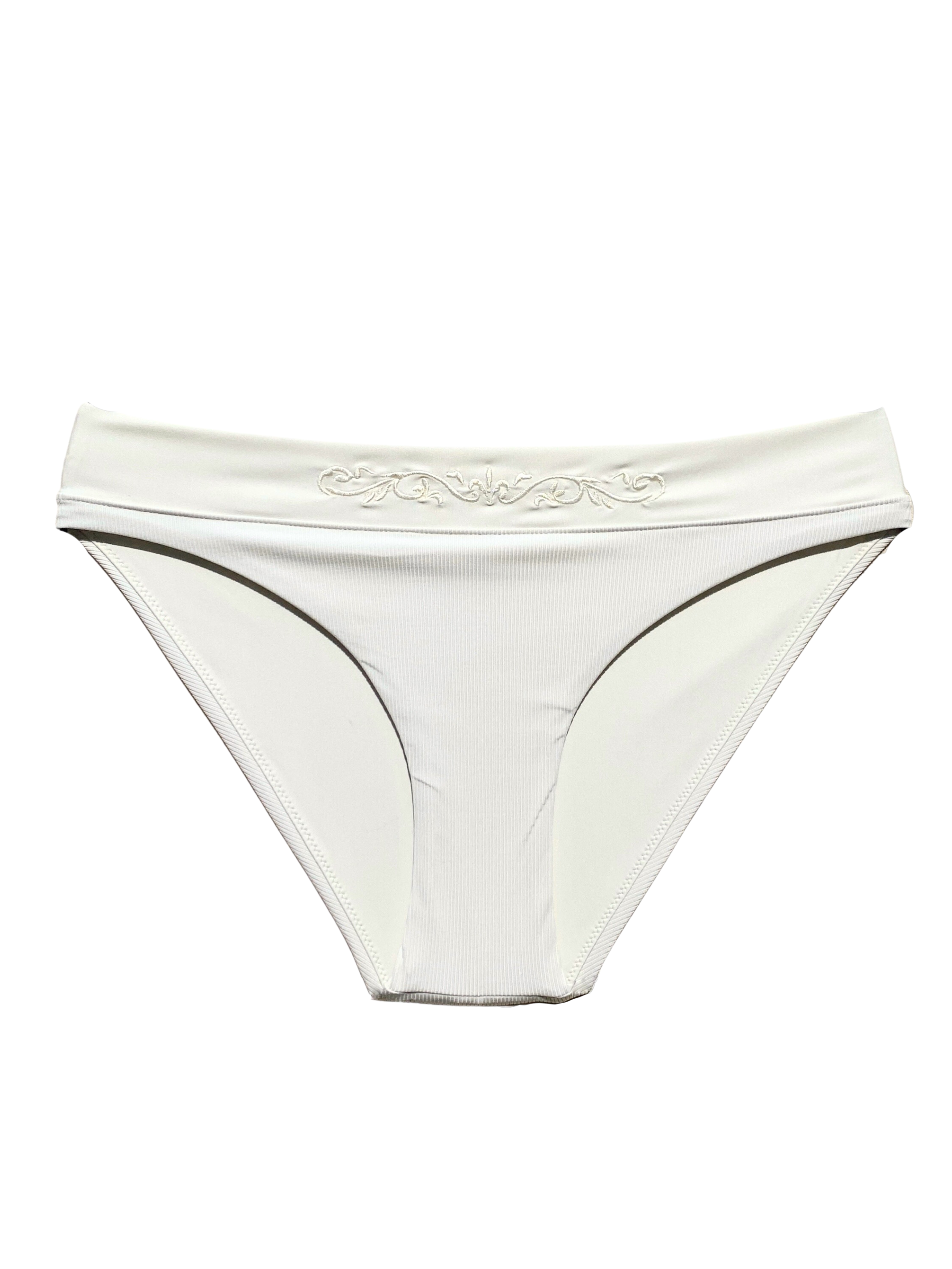 Bikini bottom V-shape Cheeky in White  Rib fabric & Embroidery – Via di  Gioia Swimwear