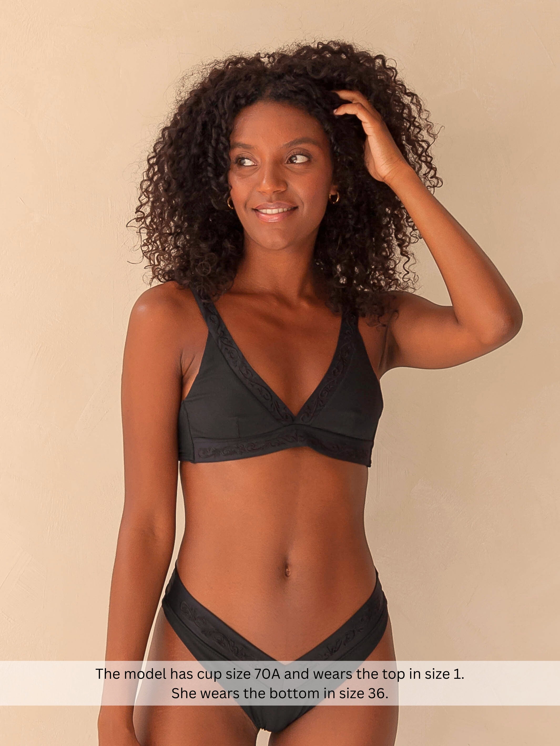 Bikini bottom V shape Cheeky in Black Rib fabric Embroidery Via di Gioia Swimwear