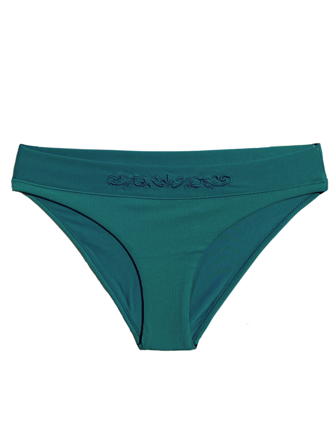 Bikini-bottom-classic-emerald-green-with-rib-fabric-and-embroidery-product-front
