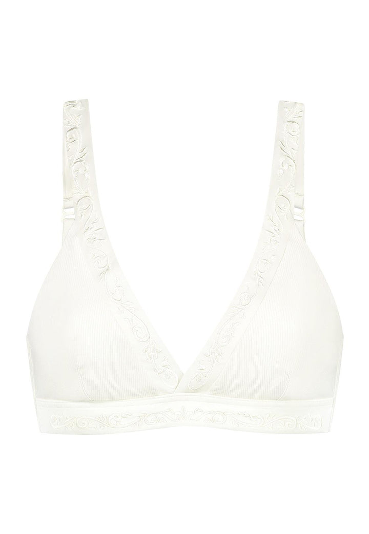 Bikini top Plunge V-neck in white with rib fabric and embroidery 