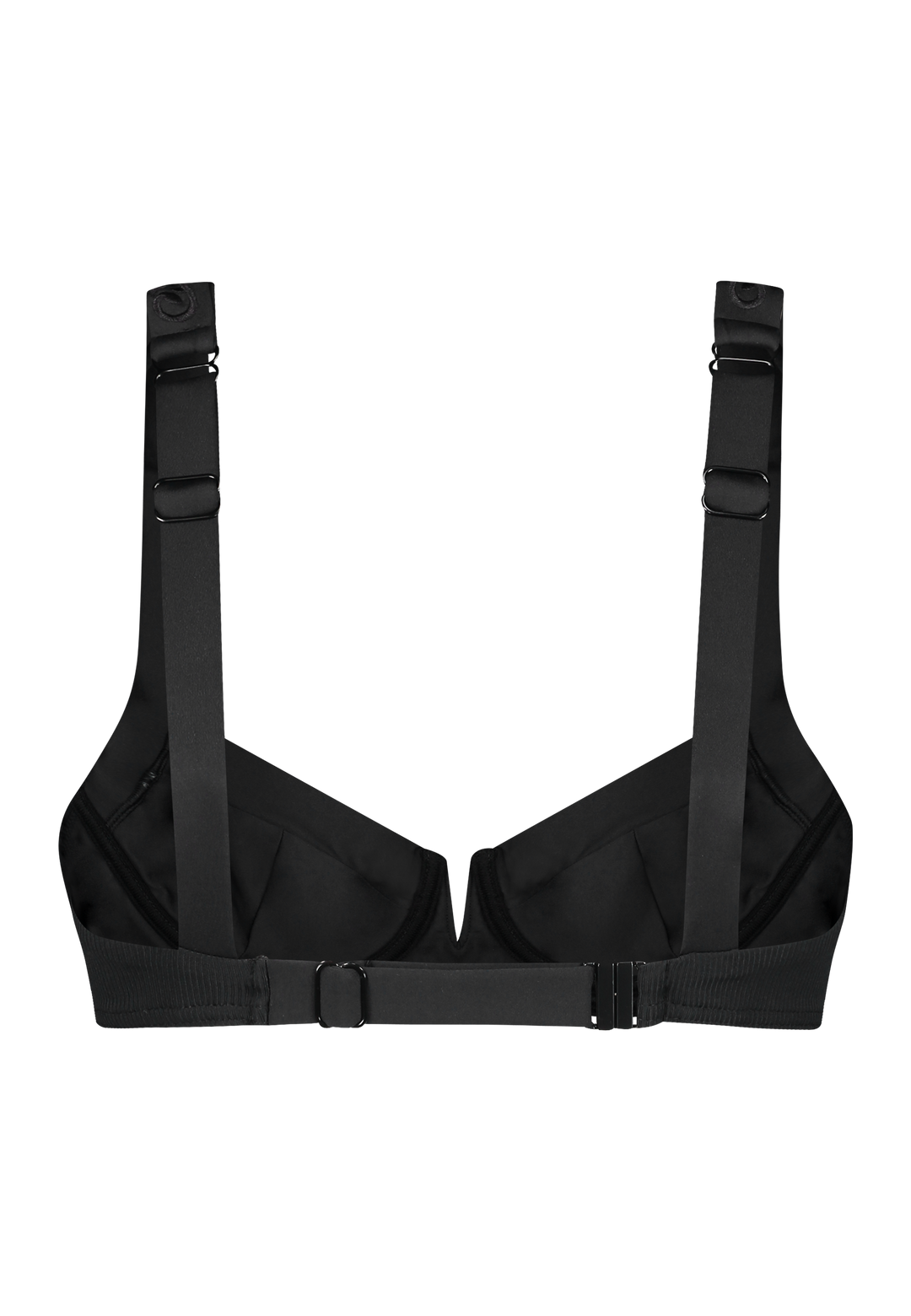 Bikini top with underwire in black with adjustable band size and shoulder straps