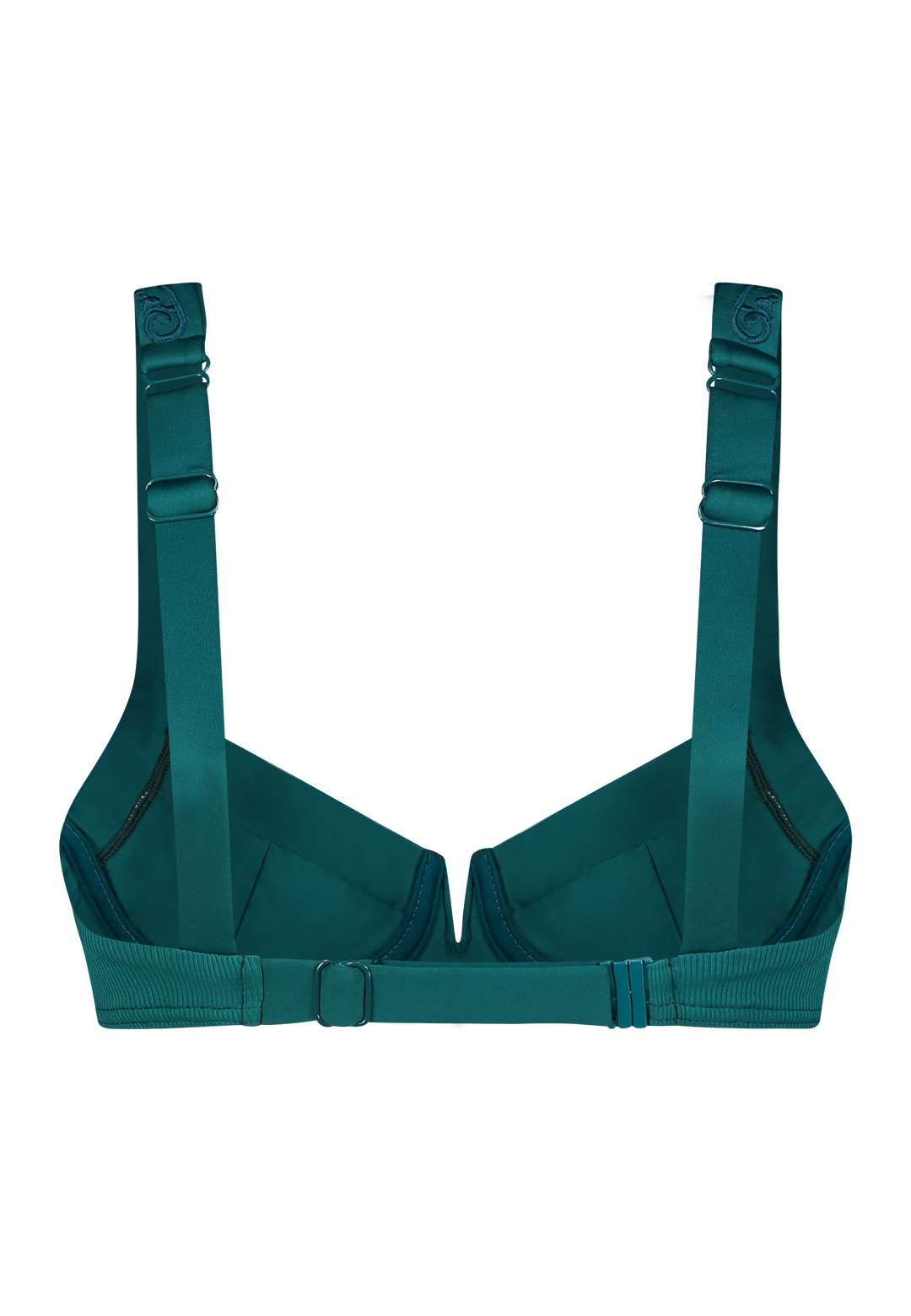 Bikini top with underwire in green with adjustable band size and shoulder straps