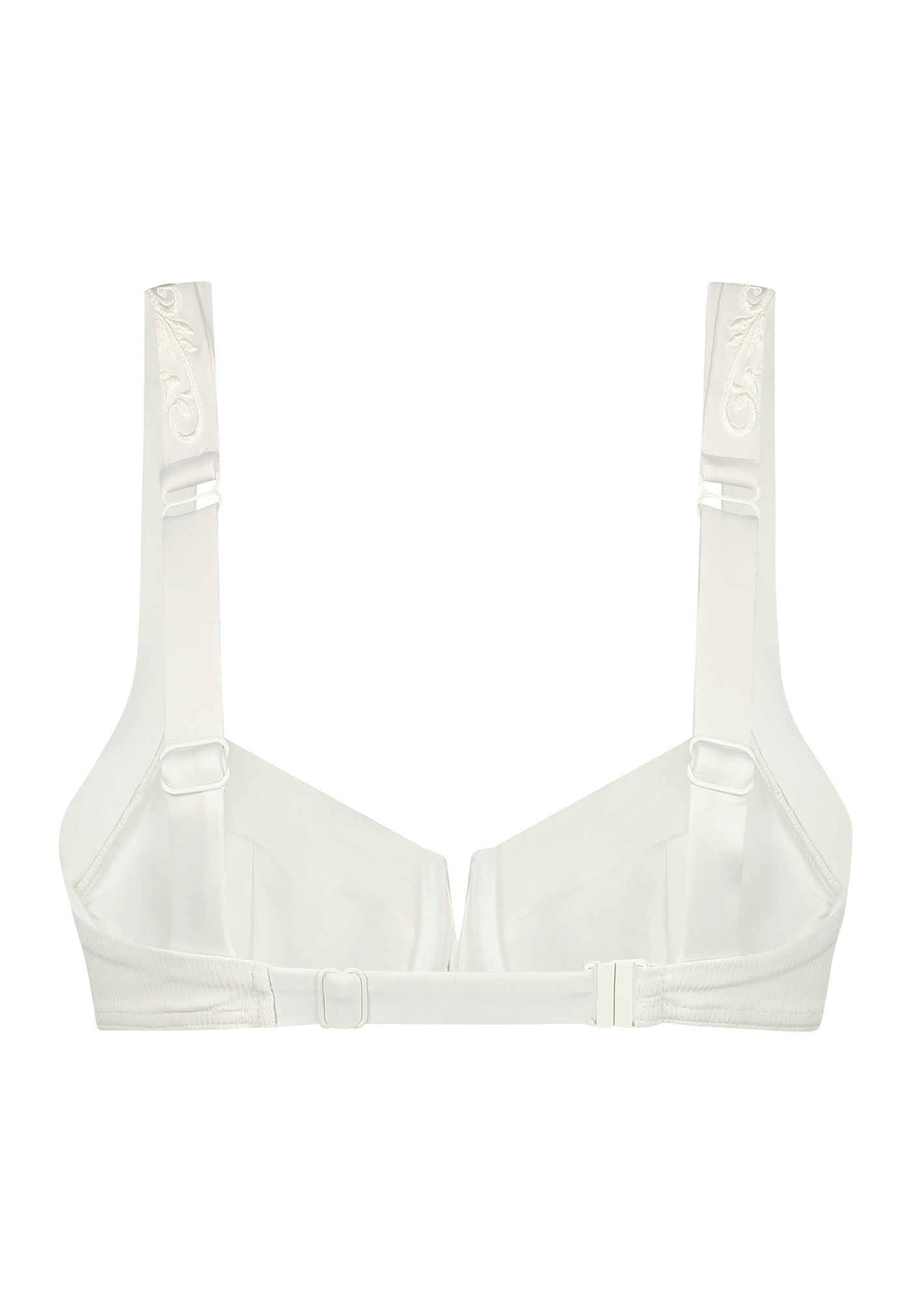 Bikini top with underwire in white with adjustable band size and shoulder straps