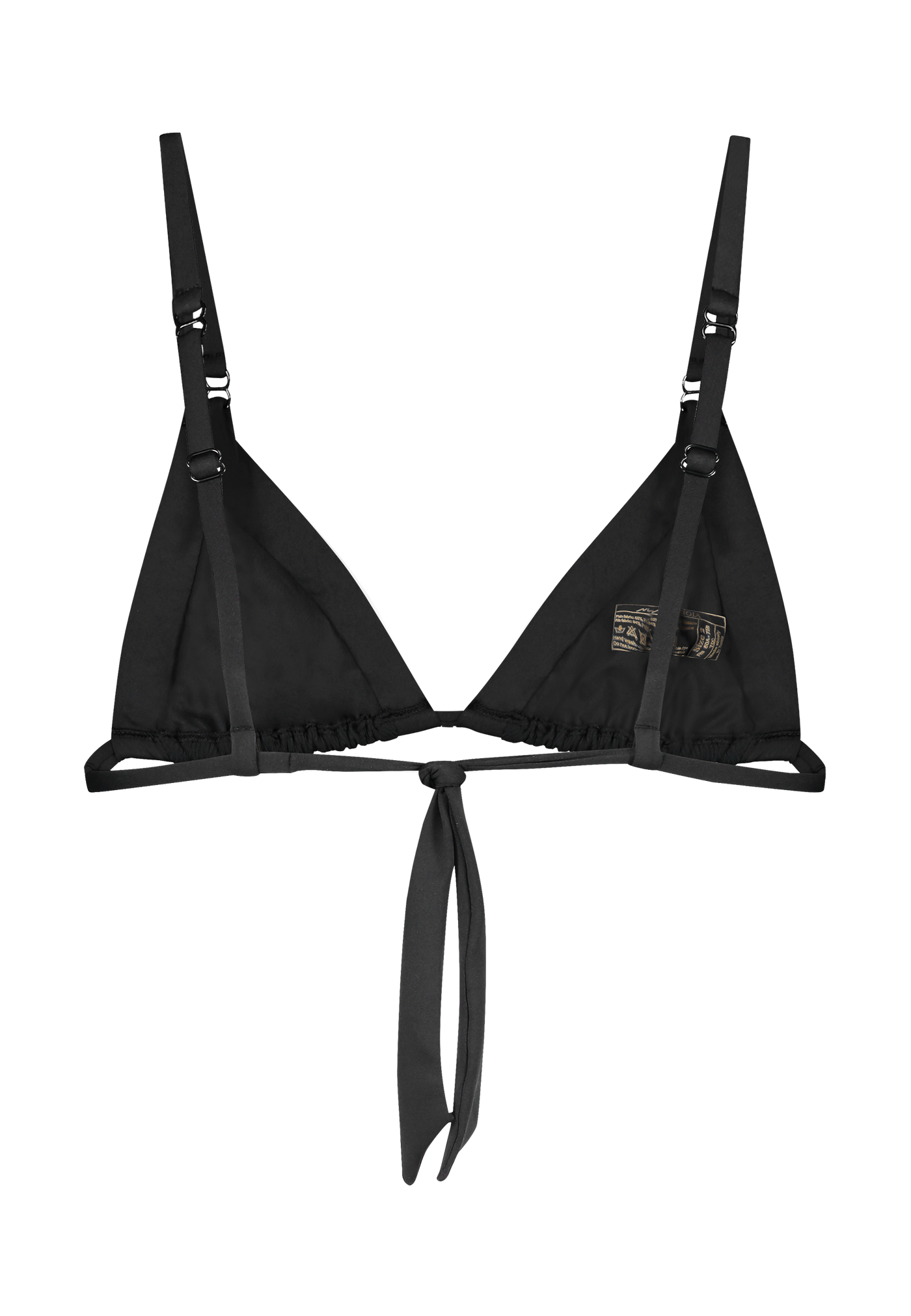 Bikini top triangle in black with adjustable straps that can be worn behind the neck or over the shoulders