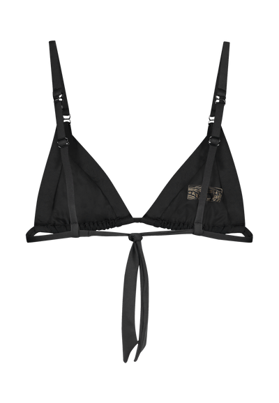 Bikini top triangle in black with adjustable straps that can be worn behind the neck or over the shoulders
