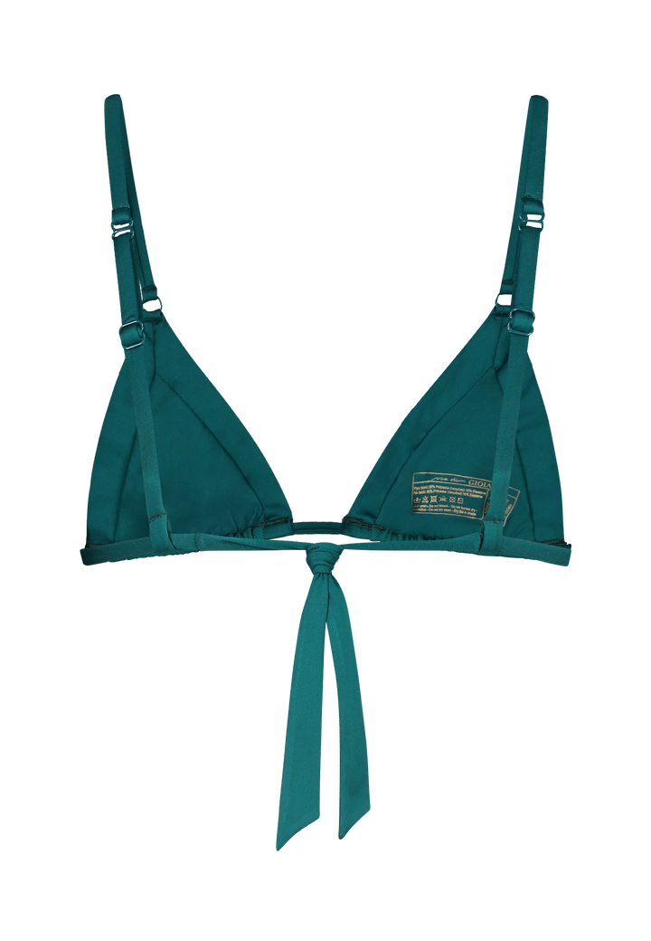 Bikini top triangle in green with adjustable straps that can be worn behind the neck or over the shoulders